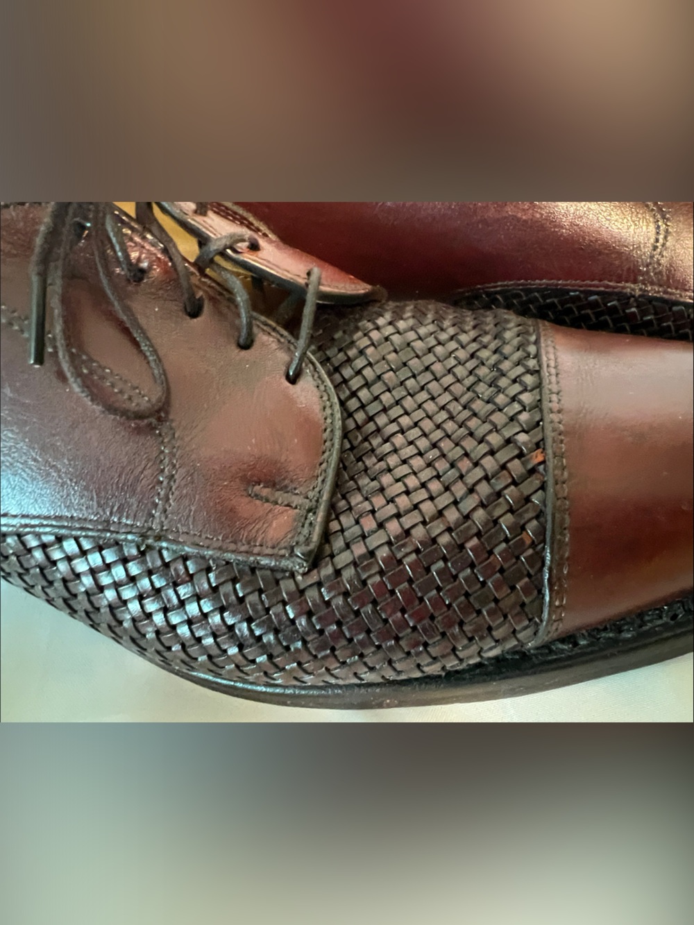 Allen Edmonds Men's Woven Cap-Toe Oxfords in Burgundy- Lauderdale - Picture 2 of 8